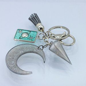 Silver Chunky Moon Space Planet Star Tassel Keychain